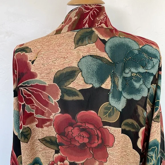 Chico's Kimono Jacket Vintage Floral Jewel Tones Some Flowers Beaded Cardigan S… - Picture 9 of 13